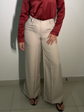 Calça Pantalona em Linho Creme