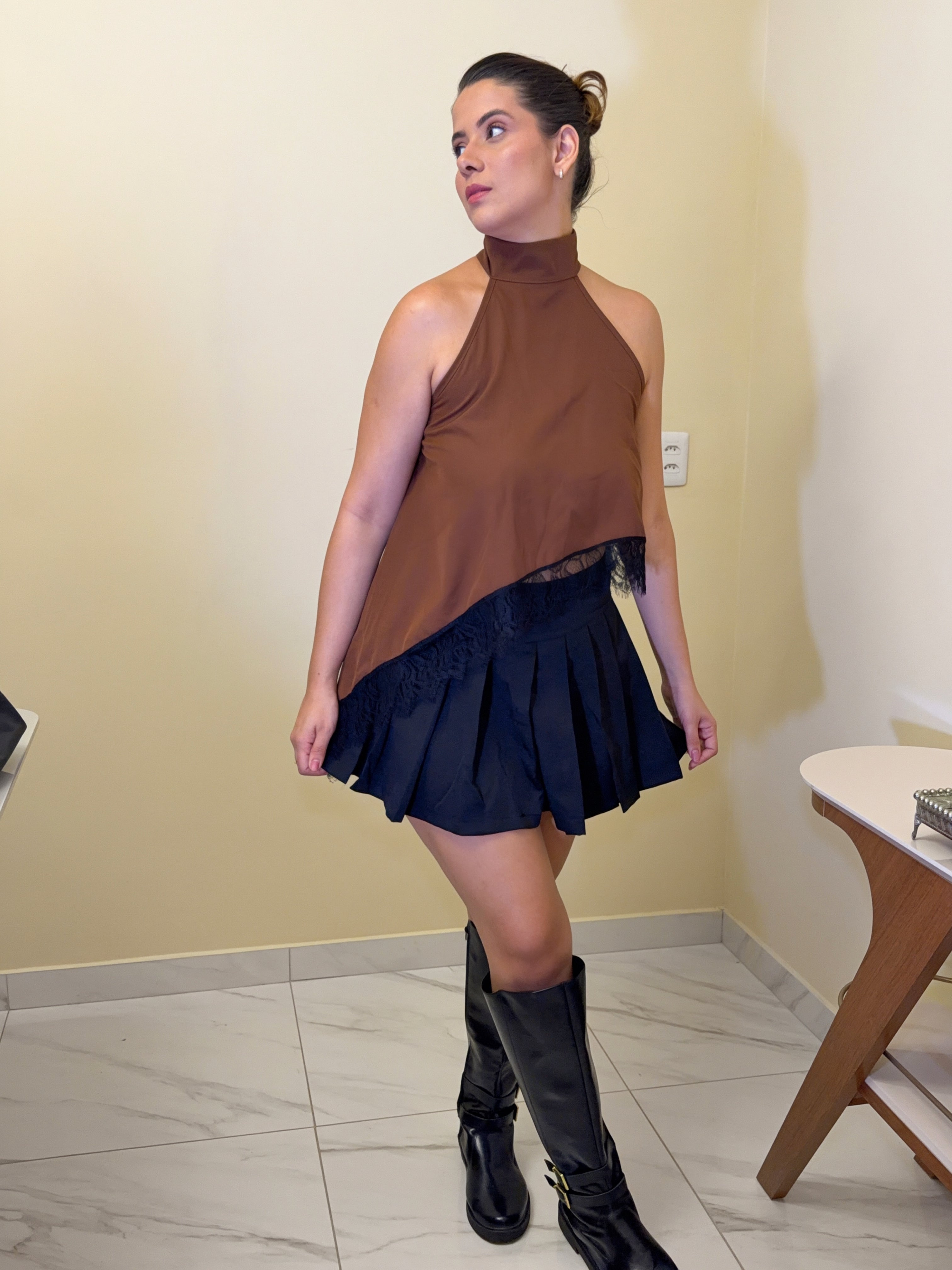 Short Saia Plinsada Preta