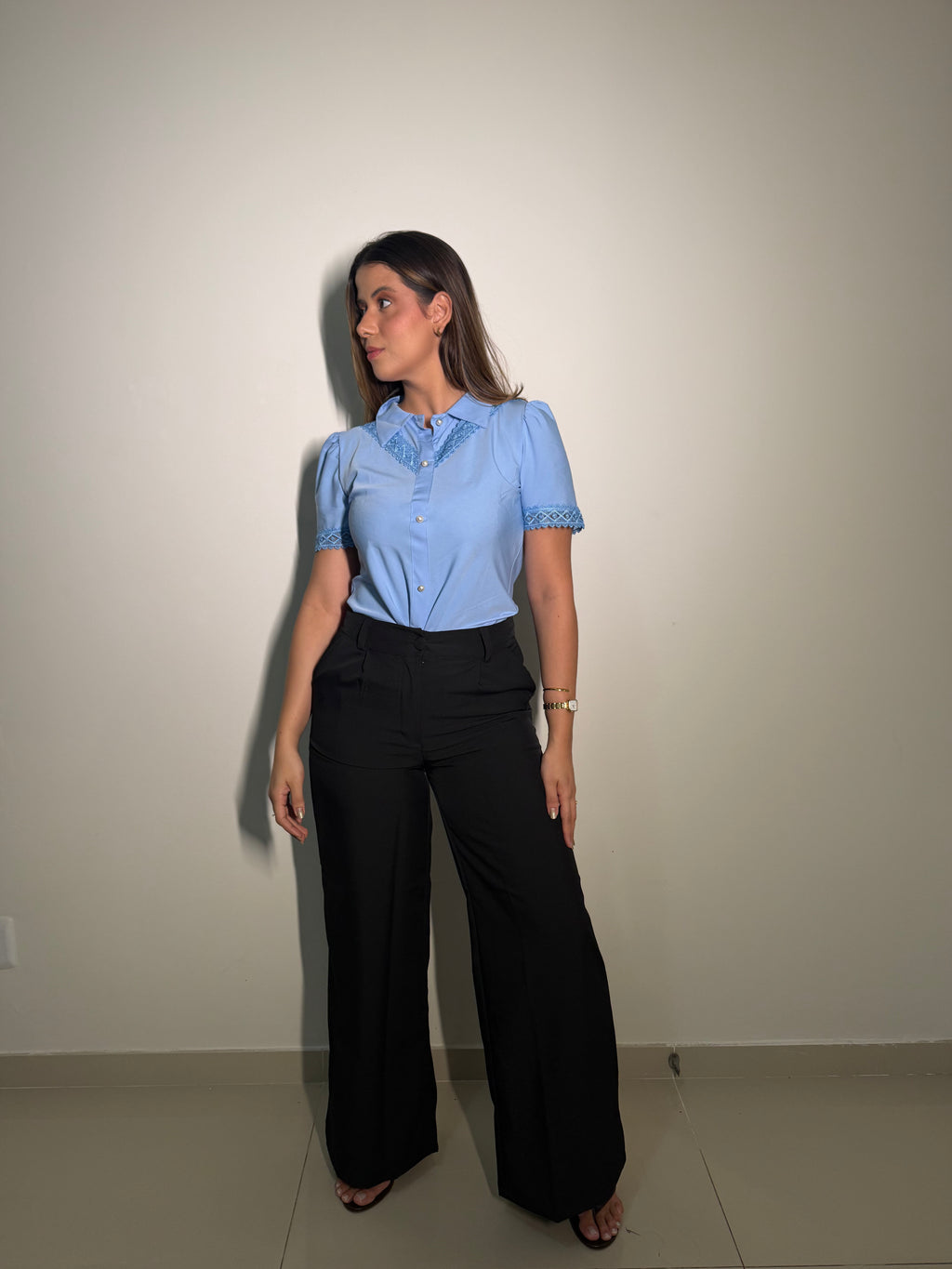 Calça Pantalona em Linho Preta