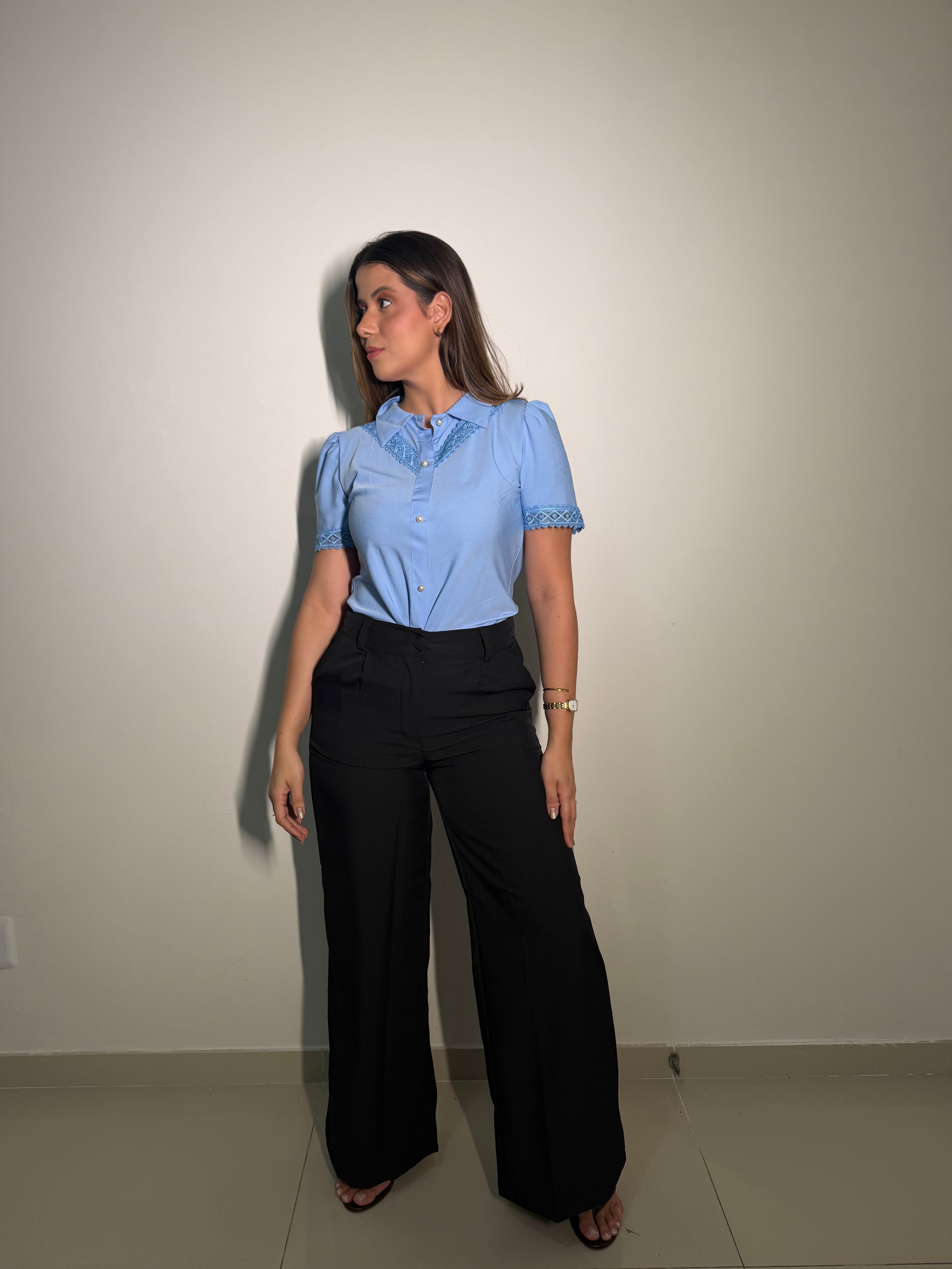 Calça Pantalona em Linho Preta