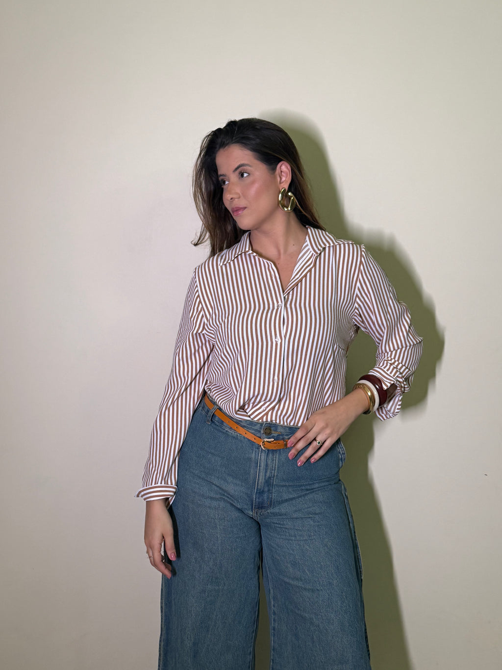 Camiseta Feminina Listrada Marrom