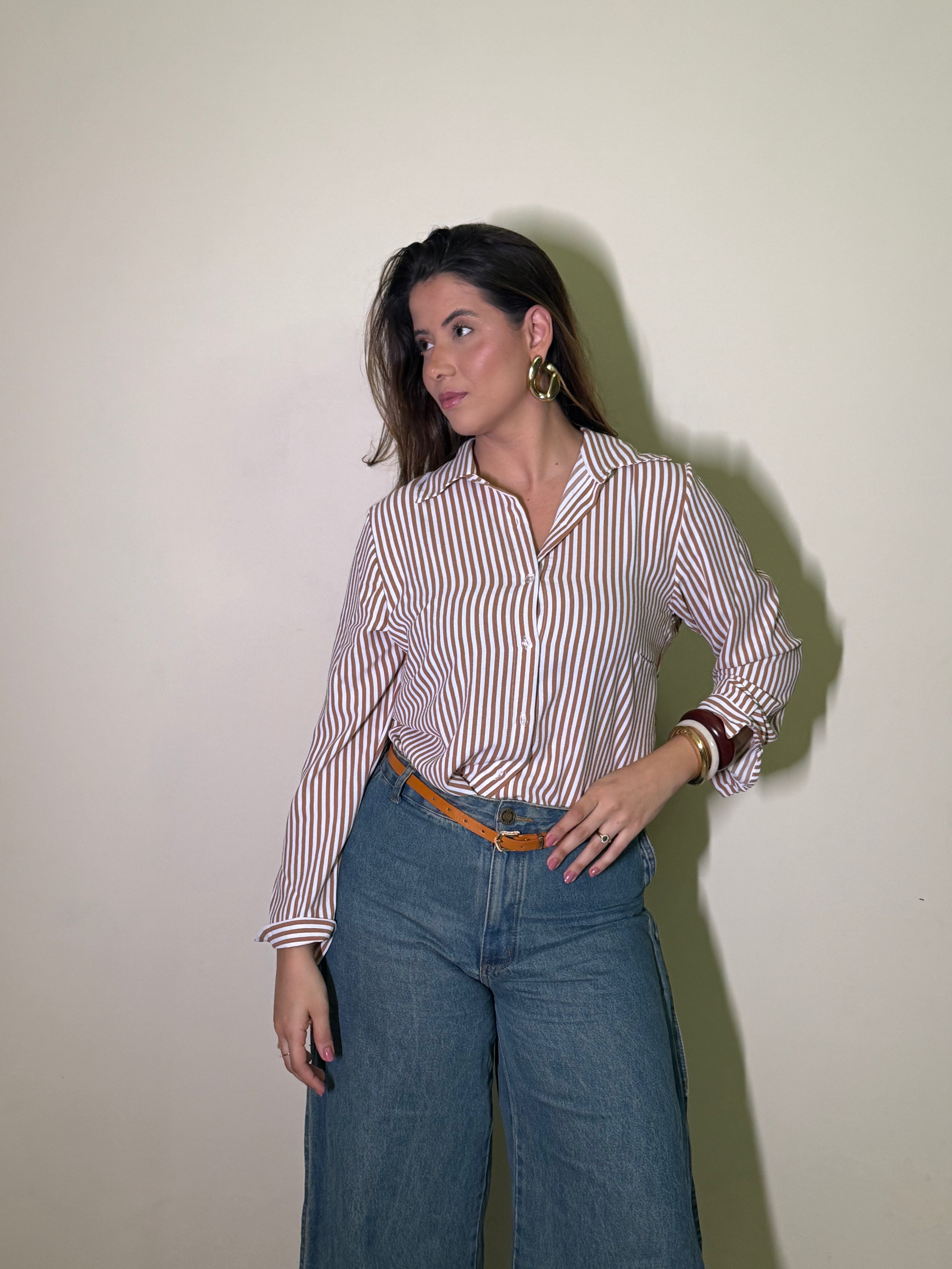 Camiseta Feminina Listrada Marrom